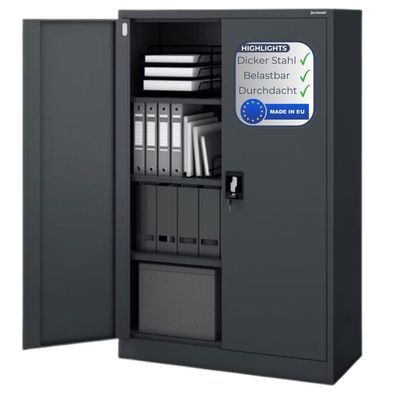 Aktenschrank abschließbar KADO 140x90x40cm Anthrazit 4 Ebenen verstellbar Flügeltüren