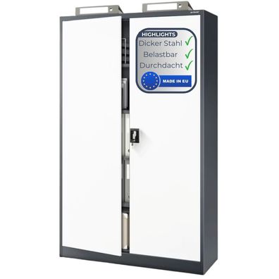 Aktenschrank abschließbar KADO 185x115x40cm Anthrazit-Weiß 5 Ebenen verstellbar