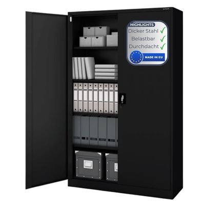Aktenschrank abschließbar KADO 185x115x40cm Schwarz 5 Ebenen verstellbar Flügeltüren