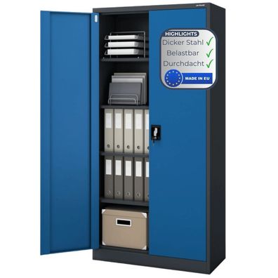Aktenschrank abschließbar KADO 185x90x40cm Anthrazit-Blau 5 Ebenen verstellbar