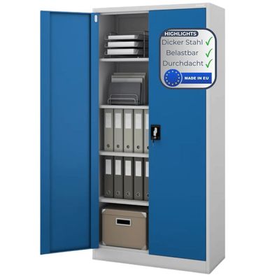 Aktenschrank abschließbar KADO 185x90x40cm Grau-Blau 5 Ebenen verstellbar Flügeltüren