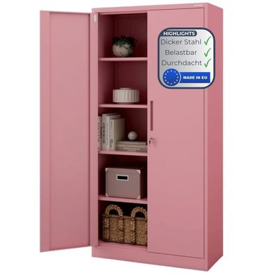 Aktenschrank abschließbar KADO 195x90x40cm Rosa 5 Ebenen verstellbar Flügeltüren