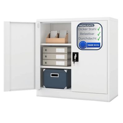 Aktenschrank abschließbar KADO 93x90x40cm Weiß 3 Ebenen verstellbar Flügeltüren