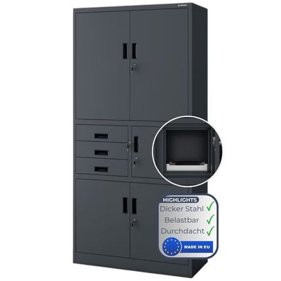 Aktenschrank abschließbar GEDO 185x90x40cm Anthrazit mit Tresor