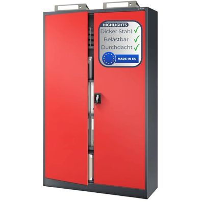 Aktenschrank abschließbar KADO 185x115x40cm Anthrazit-Rot 5 Ebenen verstellbar