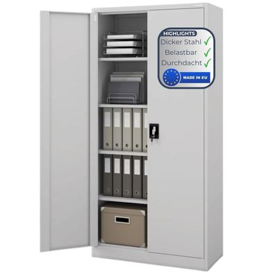 Aktenschrank abschließbar KADO 185x90x40cm Grau 5 Ebenen verstellbar Flügeltüren