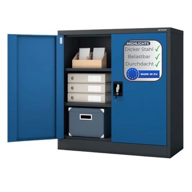 Aktenschrank abschließbar KADO 93x90x40cm Anthrazit-Blau 3 Ebenen verstellbar