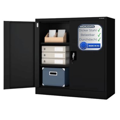 Aktenschrank abschließbar KADO 93x90x40cm Schwarz 3 Ebenen verstellbar Flügeltüren
