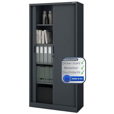 Aktenschrank abschließbar KETI 185x90x45cm Anthrazit Rolladentüren 5 Ebenen