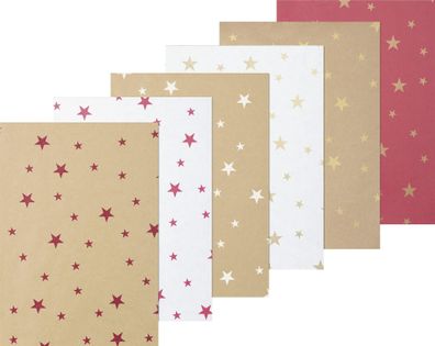 HEYDA 203054327 Kraftpapier Sterne 100 x 500 cm natur weiss rot gold