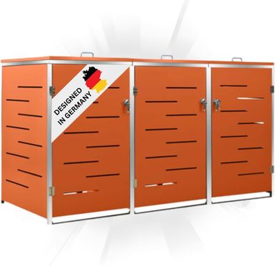 3er Mülltonnenbox JAGU Edelstahl Orange 115x207x77,5cm Mülltonnenverkleidung für 3