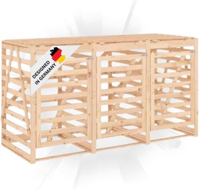 3er Mülltonnenbox Kiefernholz BOUMI 240x91,5x128,5cm Natur Mülltonnenverkleidung für