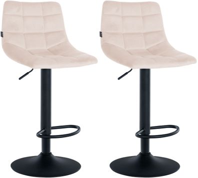 Barhocker 2er Set DUBAI Beige Samt Schwarz Barhocker mit Lehne Barstuhl Tresenhocker