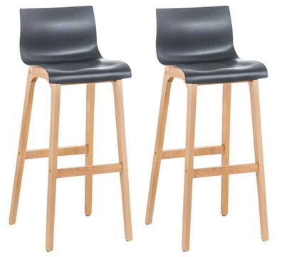 Barhocker 2er Set DELHI Grau Holz Barhocker mit Lehne Barstuhl Tresenhocker
