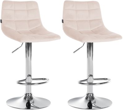 Barhocker 2er Set DUBAI Beige Samt Chrom Barhocker mit Lehne Barstuhl Tresenhocker