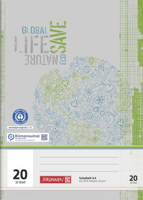 Brunnen Schulheft A4 blanko Lineatur 20 32 Blatt Recyclingpapier