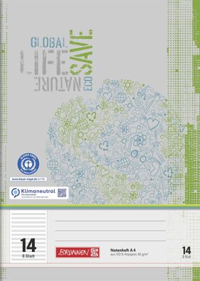 Brunnen Schulheft A4 Noten 8 Blatt Recyclingpapier