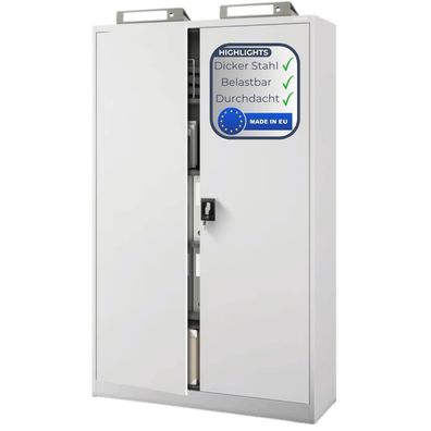 Aktenschrank abschließbar KADO 185x115x40cm Grau 5 Ebenen verstellbar Flügeltüren