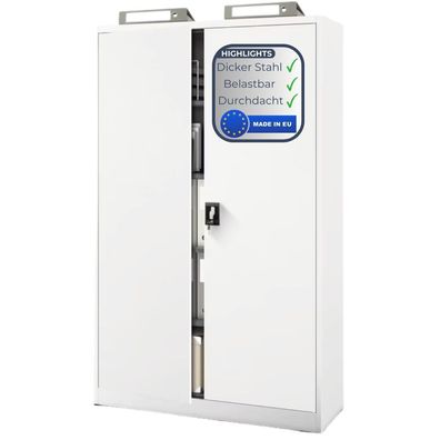 Aktenschrank abschließbar KADO 185x115x40cm Weiß 5 Ebenen verstellbar Flügeltüren