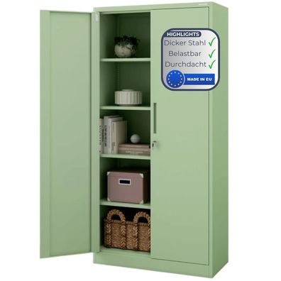 Aktenschrank abschließbar KADO 185x90x40cm Pastellgrün 5 Ebenen verstellbar
