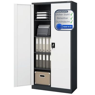 Aktenschrank abschließbar KADO 195x90x40cm Anthrazit-Weiß 5 Ebenen verstellbar