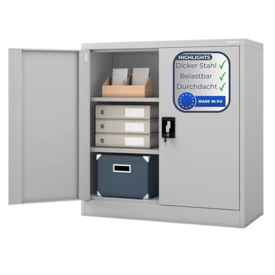 Aktenschrank abschließbar KADO 93x90x40cm Grau 3 Ebenen verstellbar Flügeltüren