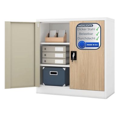 Aktenschrank abschließbar KADO 93x90x40cm Weiß-Sonoma Eiche 3 Ebenen verstellbar