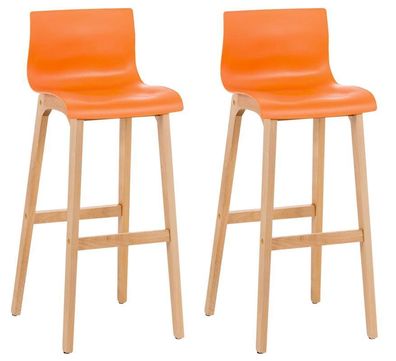 Barhocker 2er Set DELHI Orange Holz Barhocker mit Lehne Barstuhl Tresenhocker