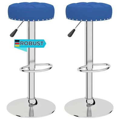 Barhocker KENTR höhenverstellbar 2er Set Blau Stoff Barstühle drehbar Küchenhocker