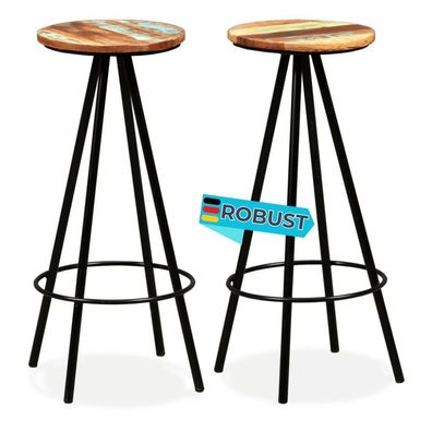 Barhocker LUKE 2er Set Massives Altholz Mehrfarbig Barstühle Küchenhocker