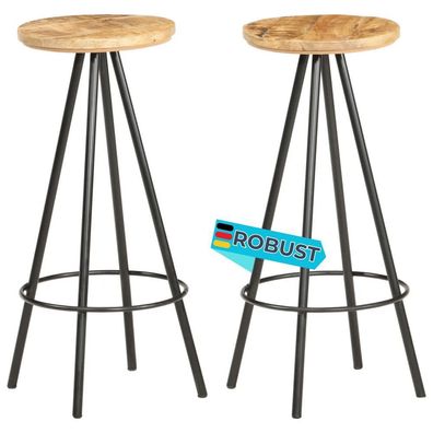 Barhocker LUKE 2er Set Raues Mangoholz Braun Barstühle Küchenhocker Thekenhocker für