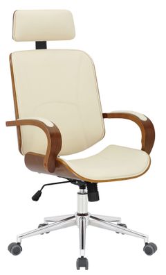 Bürostuhl Chefsessel KINGO 118x70x70 Walnuss/Creme Kunstleder Metall Gestell