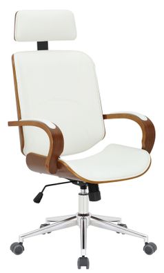 Bürostuhl Chefsessel KINGO 118x70x70 Walnuss/Weiß Kunstleder Metall Gestell