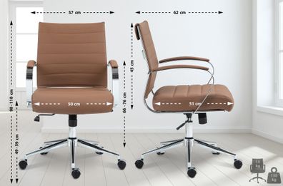 Bürostuhl Ergonomisch EVOK Hellbraun Schreibtischstuhl Echtleder Höhenverstellbarer