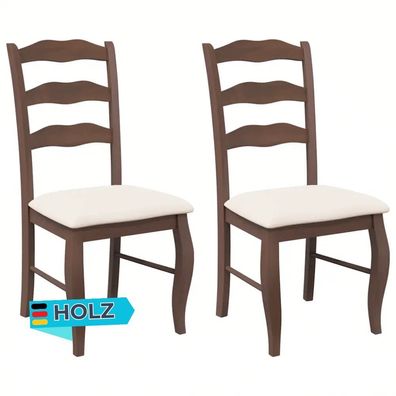 Esszimmerstühle RESZ Kissen 2er Set Braun-Creme Massivholz Küchenstuhl