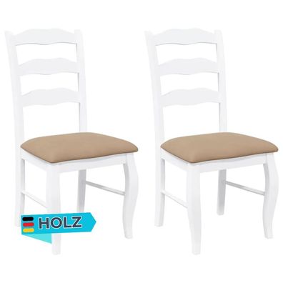 Esszimmerstühle RESZ Kissen 2er Set Weiß-Braun Massivholz Küchenstuhl