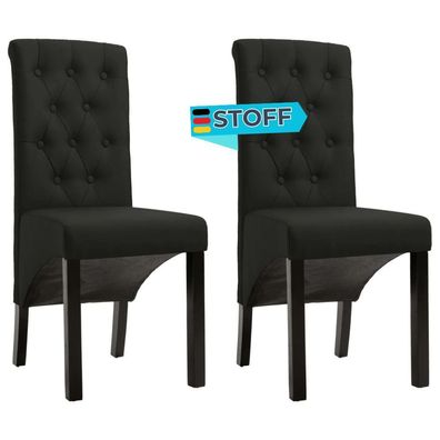 Esszimmerstühle VEDA 2er Set Schwarz Stoff Polsterstühle Küchenstuhl Wohnzimmerstühle