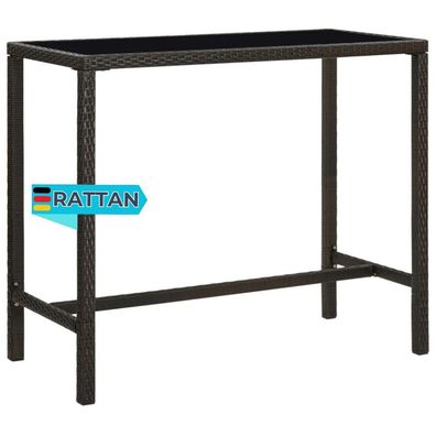 Garten-Bartisch JONI Braun 130x60x110 cm Poly Rattan und Glas Gartentisch Rattan