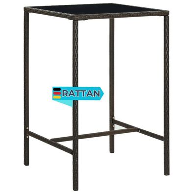Garten-Bartisch JONI Braun 70x70x110 cm Poly Rattan und Glas Gartentisch Rattan