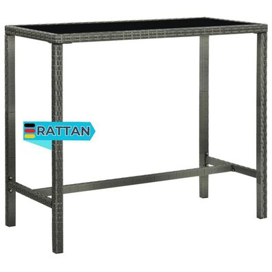 Garten-Bartisch JONI Grau 130x60x110 cm Poly Rattan und Glas Gartentisch Rattan