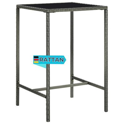 Garten-Bartisch JONI Grau 70x70x110 cm Poly Rattan und Glas Gartentisch Rattan