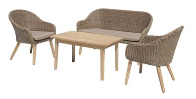 Garten-Sitzgruppe LISBON 4tlg. Kunststoffgeflecht Akazie Braun Gartenmöbel-Set