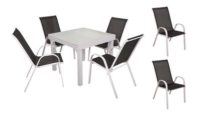 Garten-Sitzgruppe SELINA 7-tlg. Kunststoff Schwarz Gartenmöbel-Set Gartengarnitur