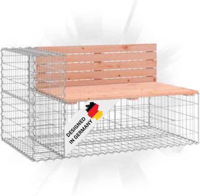 Gartenbank Gabionen INO Stahl 122x71x65,5cm Massivholz Douglasie Gabionenbank