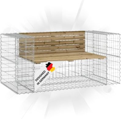 Gartenbank Gabionen INO Stahl 143x71x65,5cm Kiefernholz Braun Gabionenbank Gartenbank