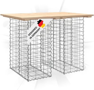 Gartenbank Gabionen TELLE Stahl 100x70x72cm Kiefernholz Natur 30cm Gabionenbreite