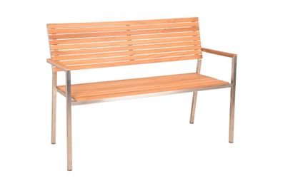 Gartenbank LEON 2-Sitzer 125cm Breit Teak Silber Terrassenbank Wetterfest Sitzbank