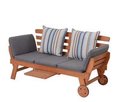 Gartenbank LORENA inkl. Auflage 190cm Breit Eukalyptus Natur Terrassenbank Wetterfest