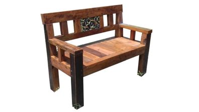 Gartenbank MIKKO 2-Sitzer 120cm Breit Teak Dunkelbraun Terrassenbank Wetterfest