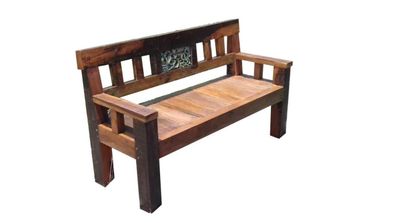 Gartenbank MIKKO 3-Sitzer 150cm Breit Teak Dunkelbraun Terrassenbank Wetterfest